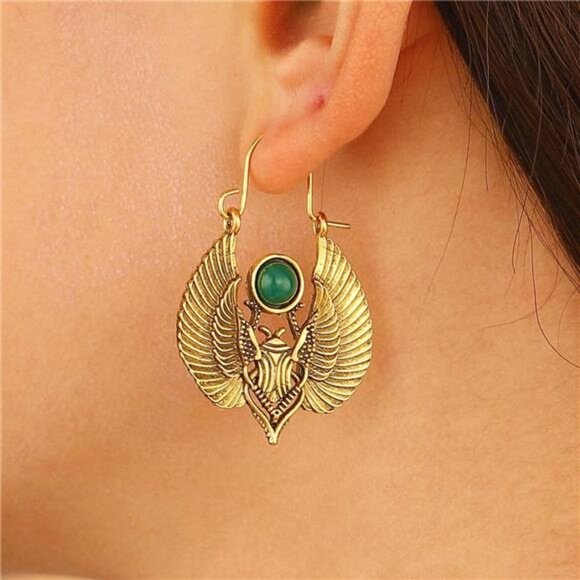 Boho Moth Wing Earrings – Vintage Egyptian Symbol Statement Jewelry - Picture 1 of 5